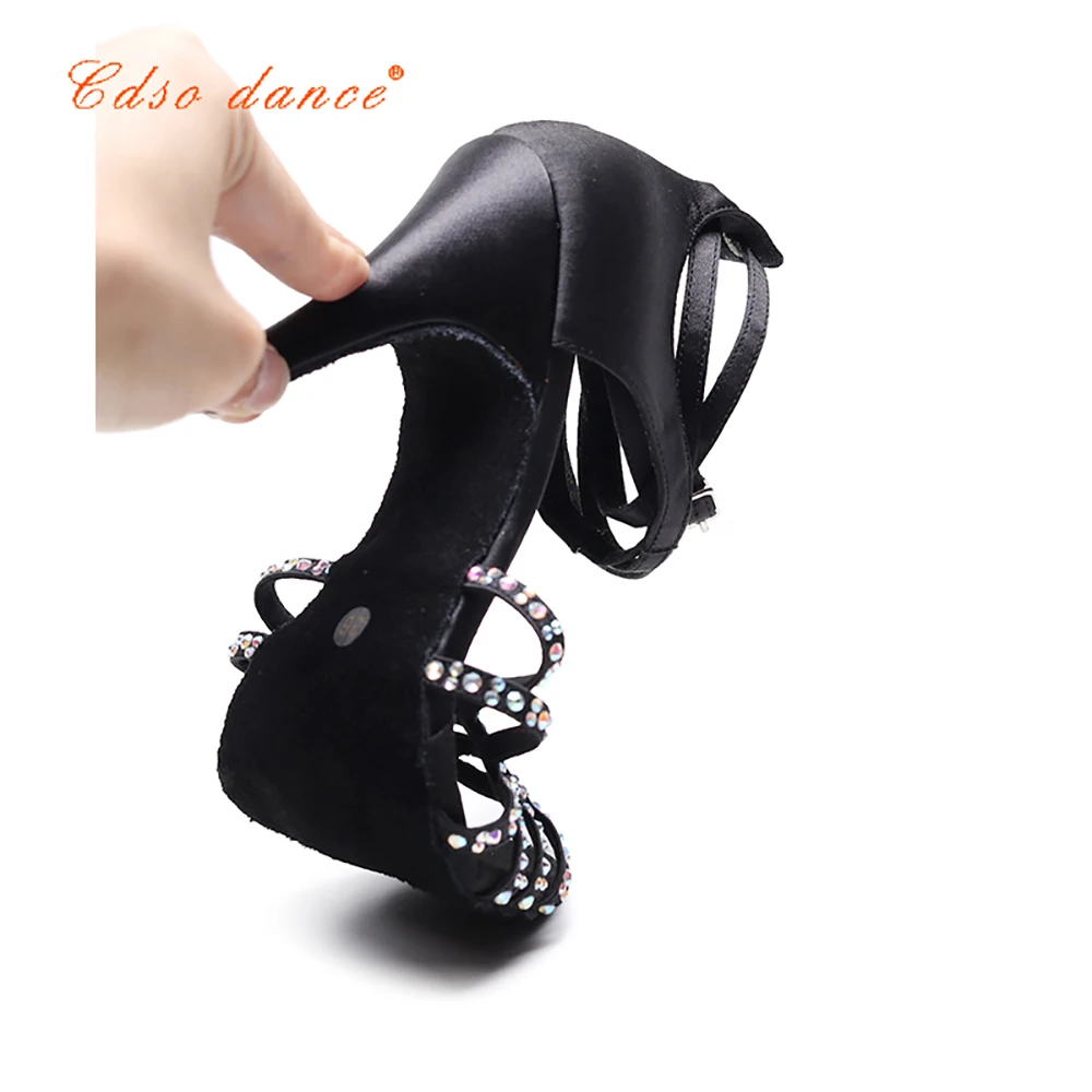 Cdso танцевальные женские черные атласные туфли для латинских танцев женские вечерние туфли со стразами для сальсы свадебные туфли на высоком каблуке 8,5 см с мягкой подошвой