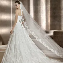 Новое поступление, 3 м, однослойная свадебная вуаль с аппликацией по краям, Фата для церкви, свадебная вуаль, свадебные аксессуары