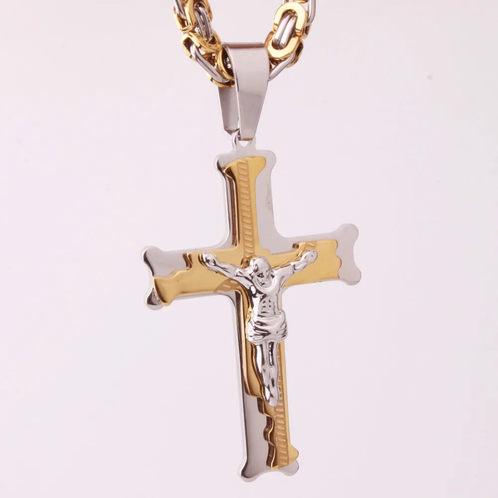 Модное ожерелье в виде Креста Иисуса, подвеска из нержавеющей стали, 6 мм, золото/серебро-золото, византийская цепочка, очаровательное мужское ожерелье, ювелирные изделия
