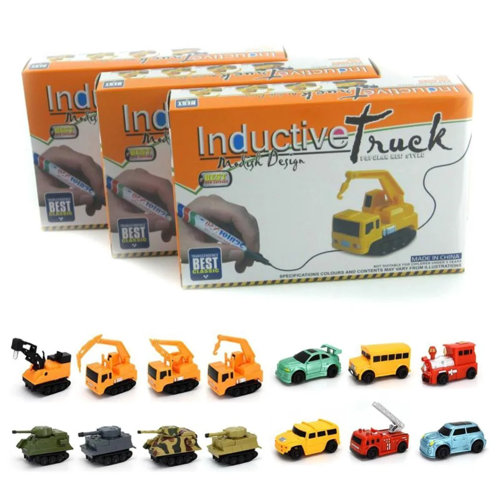 

Magic Pen Inductive Car Truck Tank Follow Any Drawn Black Line Track Mini Toy Engineering Vehicles Educational Toy Dropshiping