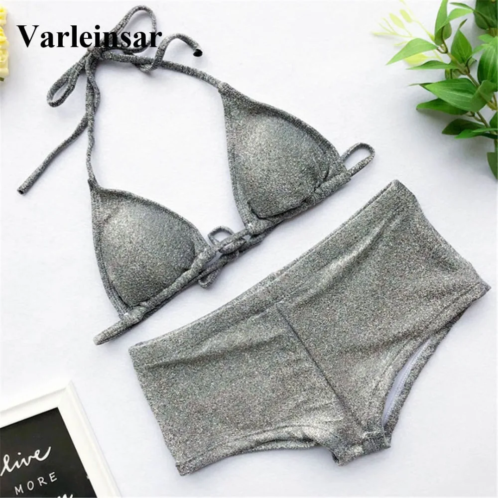 Shiny Glitter Sparkling Swimsuit High Waist Bikini 2019 Women Swimwear