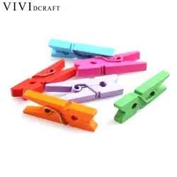 Vividcraft 50 шт./100 шт. мини красочные деревянные одежда DIY держатели для фото бумаги Комплекты Одежда Ремесло клипы 25 мм