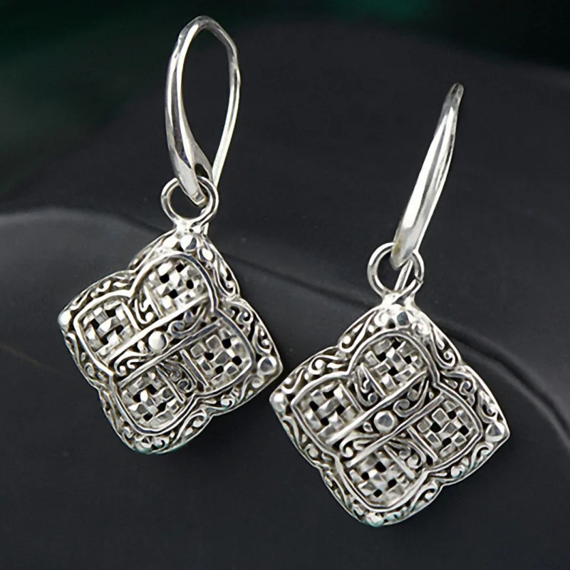 Серебро 925, плетеные серьги квадратной формы в винтажном стиле панк, серьги-капли для женщин, модные трендовые ювелирные изделия Zilveren Oorbellen