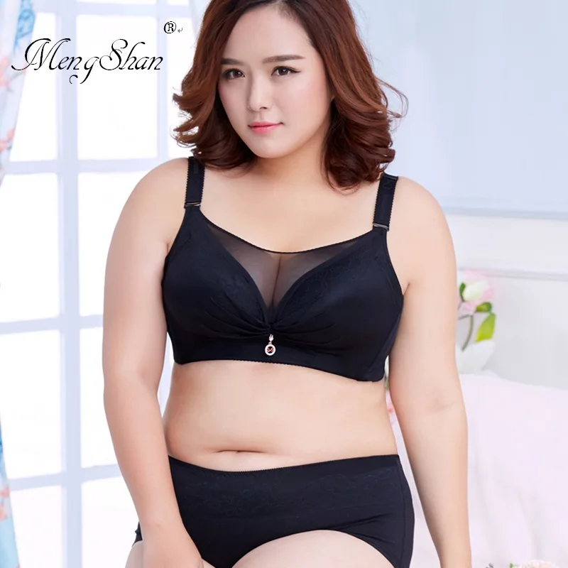 

MengShan lingerie femme Large Size Ring-Free CDE Cup Thin adjustable plus size bra set for women Female underwear 50D 115D