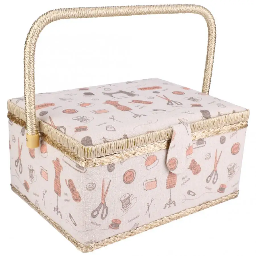 

Vintage Sewing Basket Household Fabric Craft Thread Needle Storage Box Organizer with Sewing Accessories 2019 New