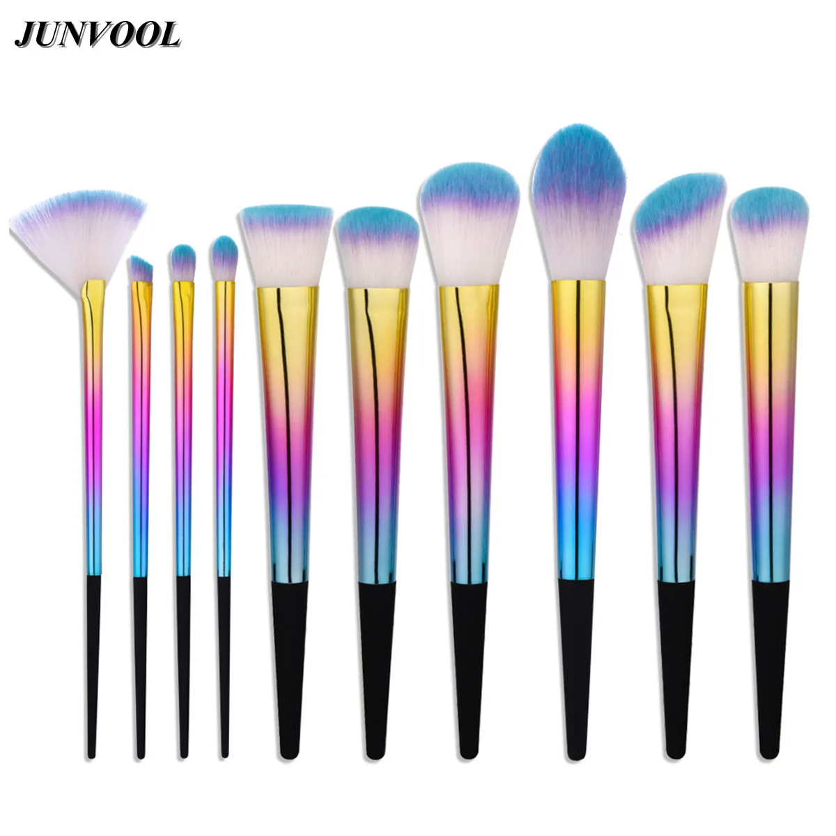 Fan Cosmetic Makeup Brushes Set 10pcs Dazzle Color Facial Cheek Eyebrow