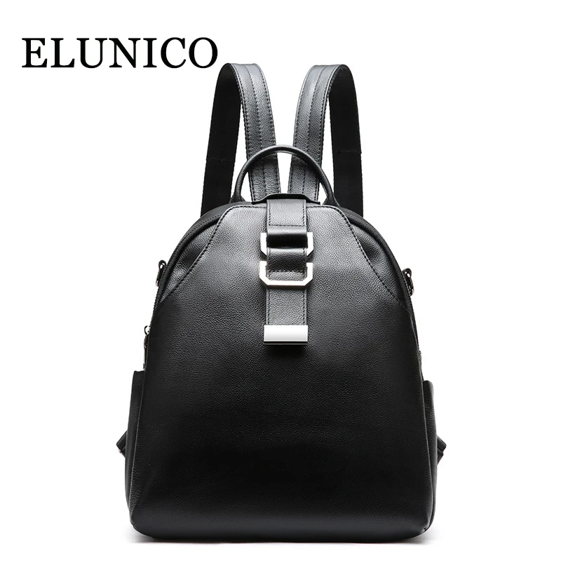 

ELUNICO Brand Summer New Leisure Women's Genuine Leather Backpack Ladies Black Casual Cowhide Leather Backpack Mochila Feminina