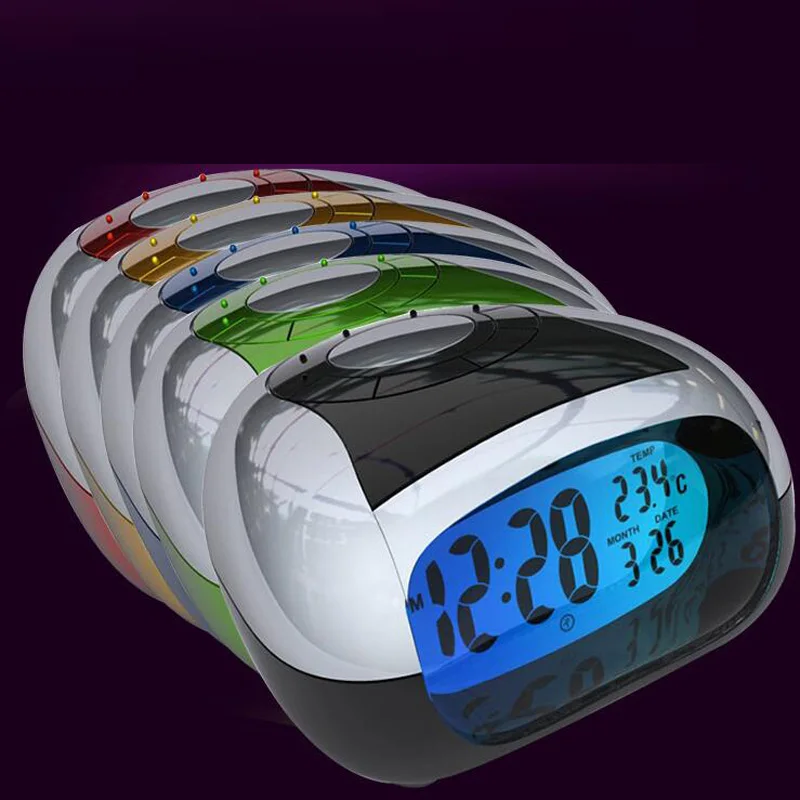 Reloj despertador inteligente brillante LED ojo producto luz nocturna 5 colores reloj parlante relojes de música modernos sala de estar Reloj despertador inteligente brillante LED ojo producto luz nocturna 5 colores reloj parlante relojes de música modernos sala de estar