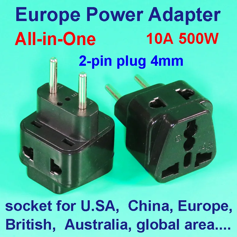 Universal Europe travel power adapter converter VDE two pin plug 4mm