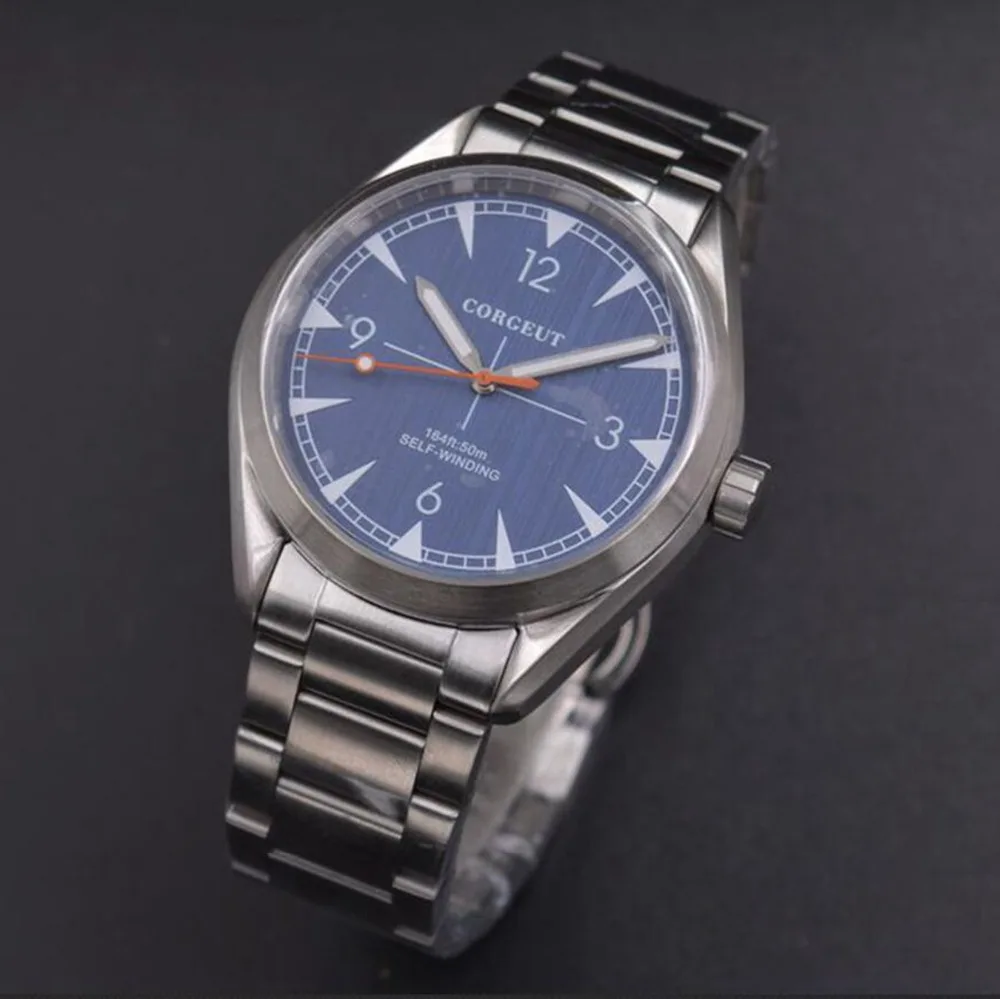 Corgeut 41 мм водонепроницаемые часы механические Автоматические Мужские часы синий циферблат сапфировое стекло Мужские часы Роскошные Лидирующий бренд
