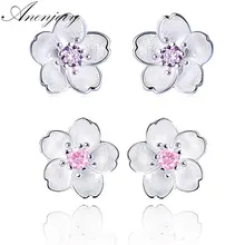 Anenjery Простые Модные 925 пробы серебряные вишневые Цветочные циркониевые серьги-гвоздики для женщин подарок для девочек brincos S-E240