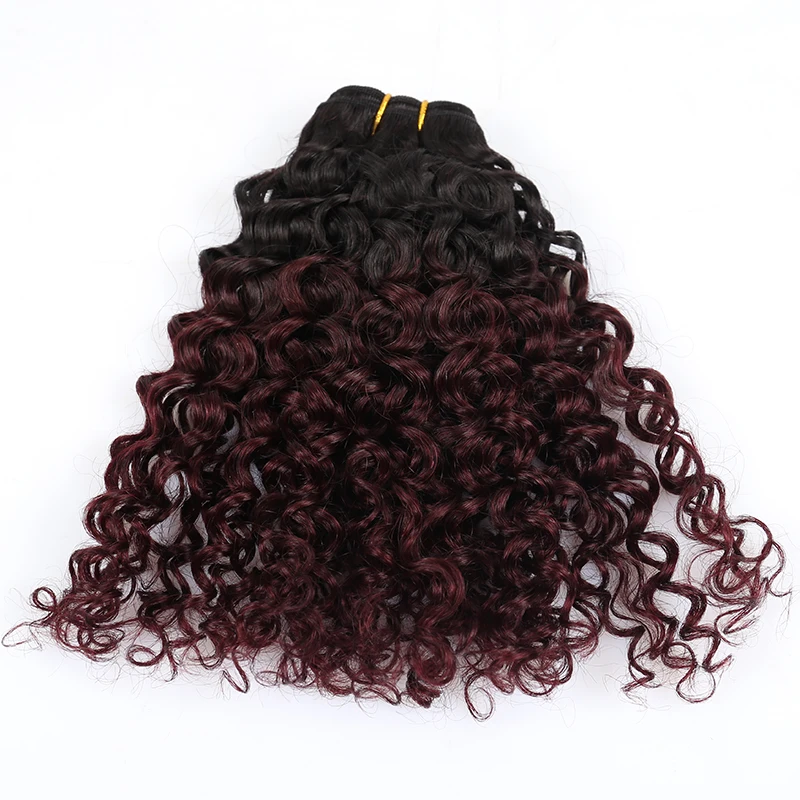 Brazilian Jerry Curly 1b/99j Burgendy Human Hair Weave Bundles 100