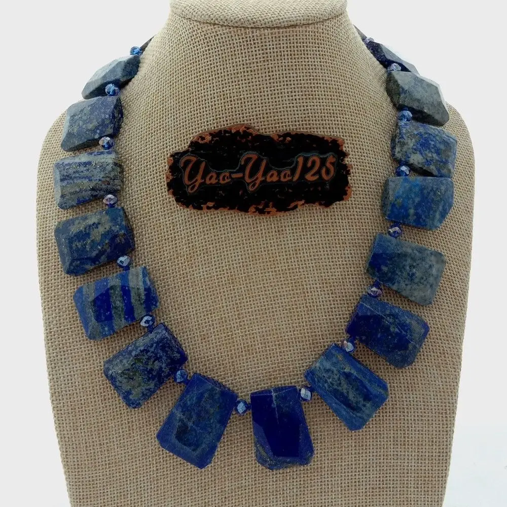 

18'' Blue Lapis Pyrite Large Faceted Top Side Drilled Necklace