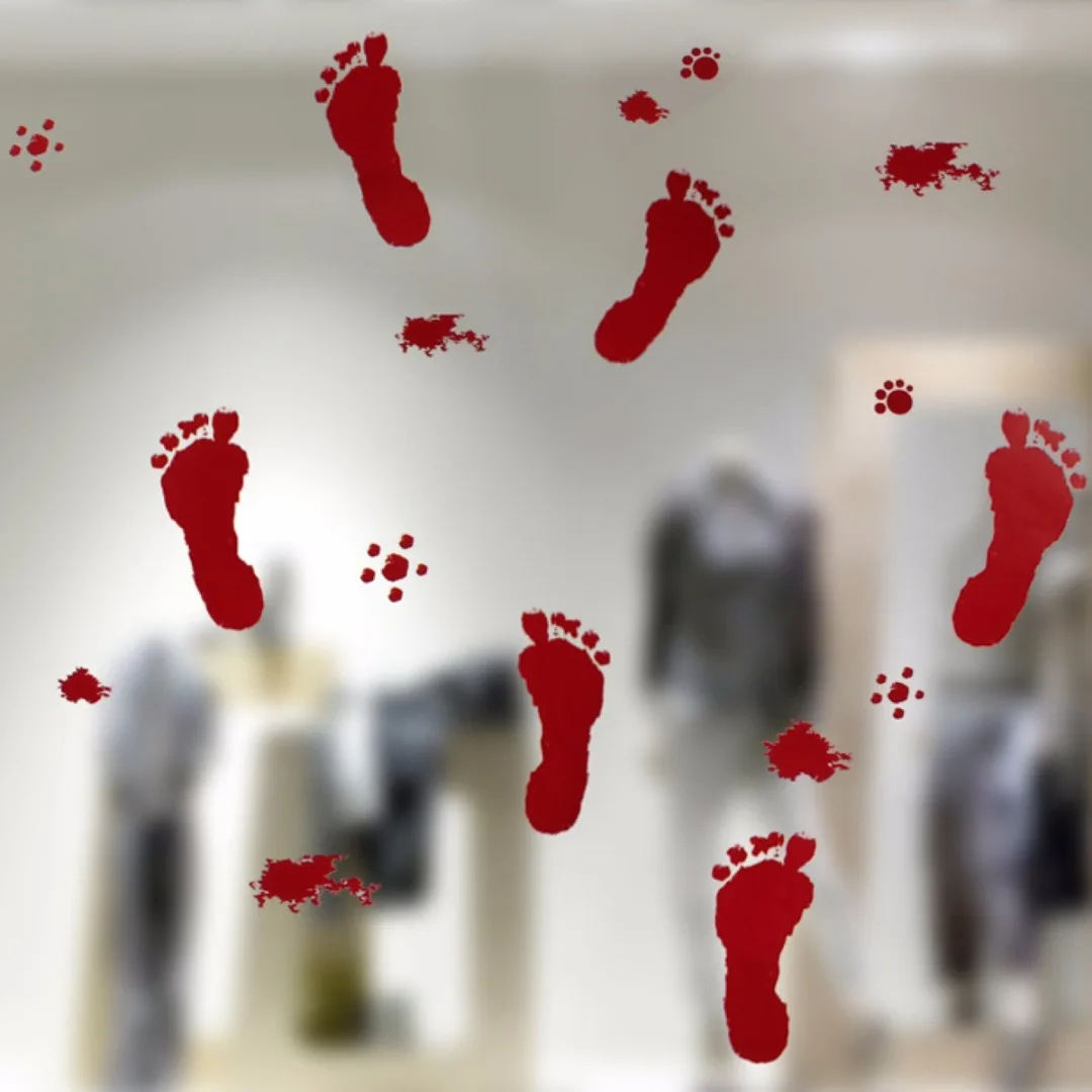 DIY Halloween Scary Bloody Handprint Footprint Window Clings Door Cover Party Decor