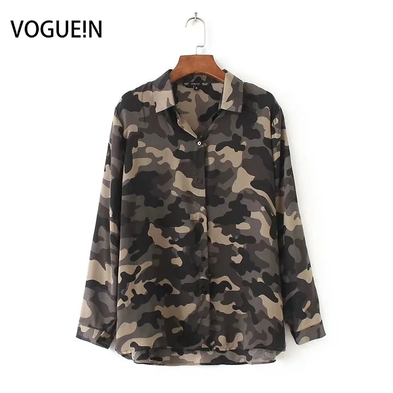 

VOGUE!N New Womens Ladies Fashion Camouflage Print Long Sleeve Shirt Blouse Tops