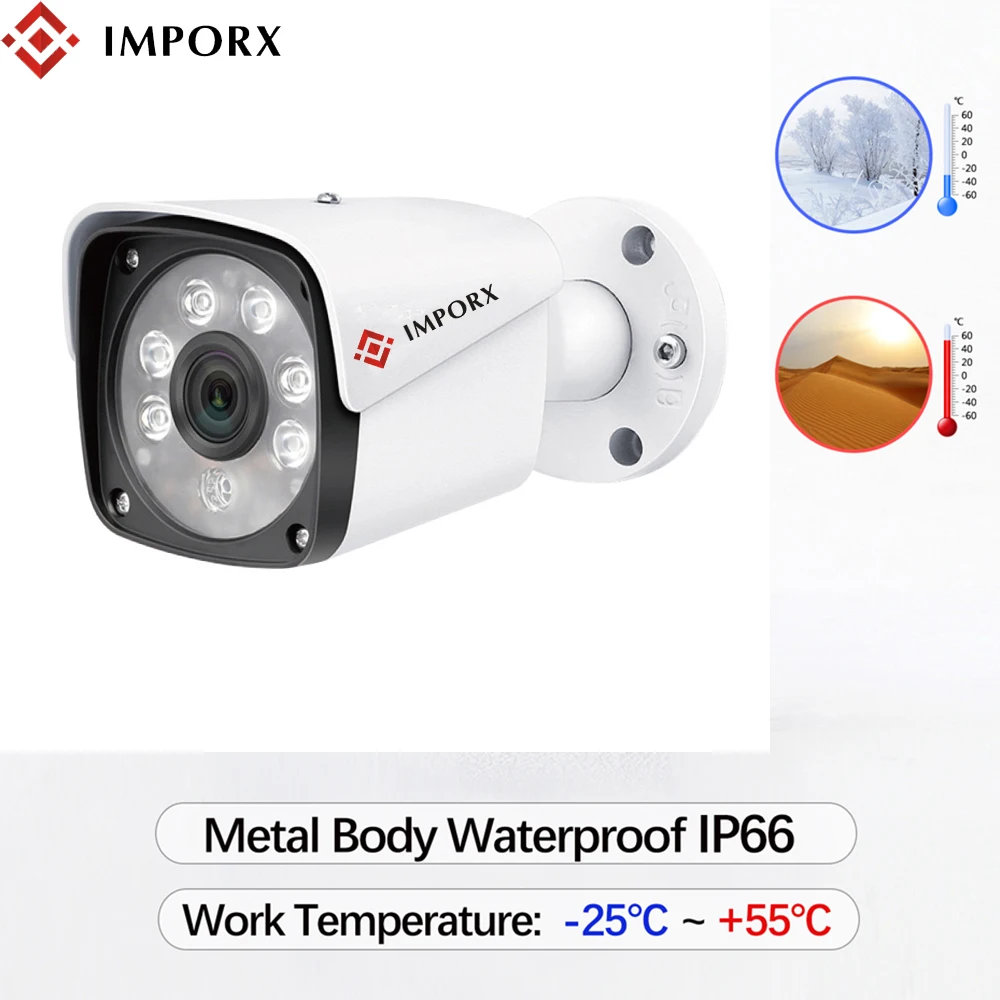 

IMPORX 5MP POE HD IP Camera Outdoor Waterproof Infrared Night Vision Onvif CCTV Video Surveillance Security Bullet Camera H.265