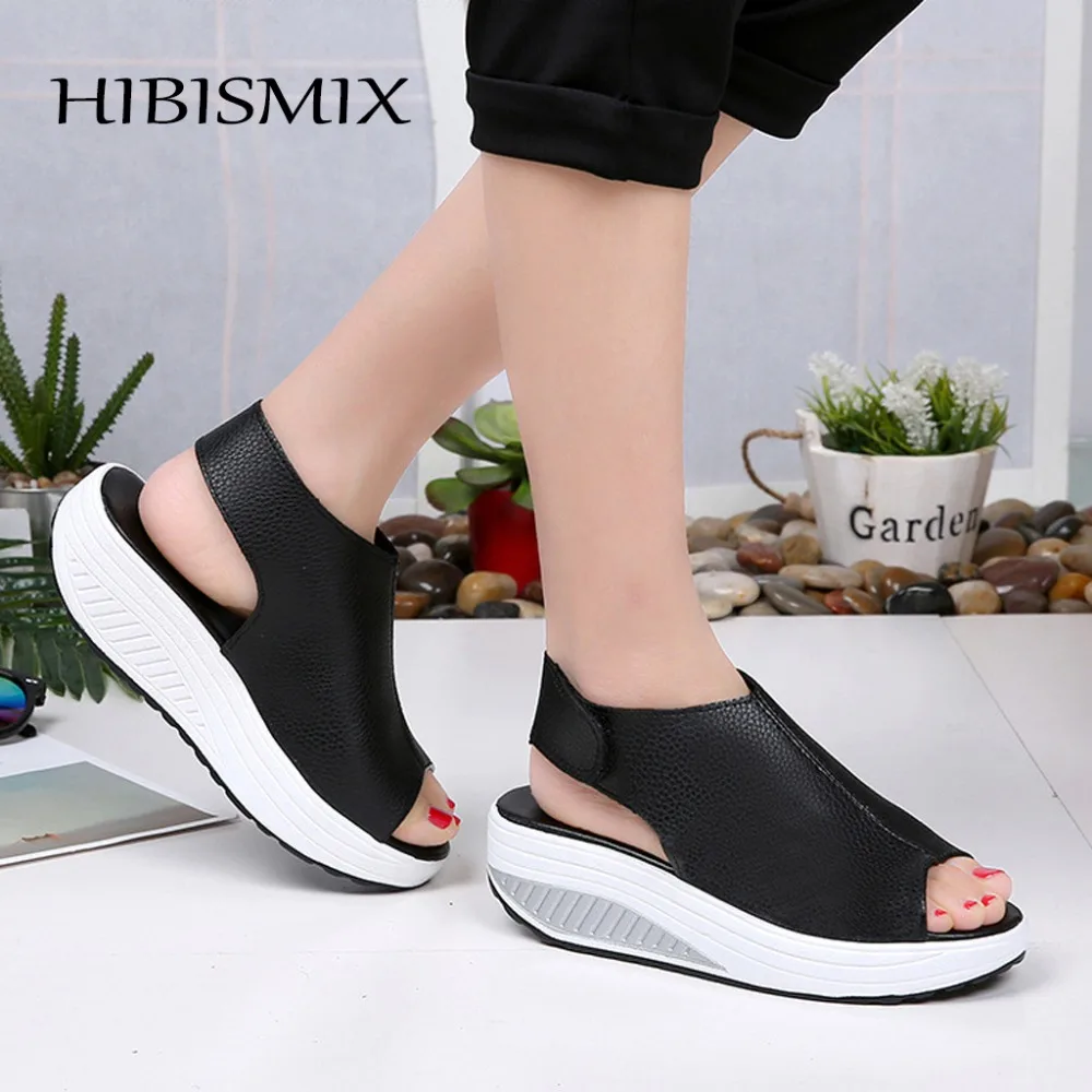 

HIBISMIX Women's Casual Sandals Comfortable Summer Platform Hook Loop Shoes Plus Size Ladies Student Wedges Sandals 1280