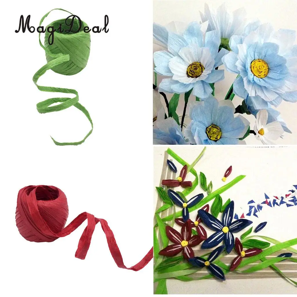 2 Rolls Red & Green Raffia Paper Ribbon Gift Wrapping Decoration String Scrapbooking Craft, Total Length 40m, 0.5-0.8cm in Width