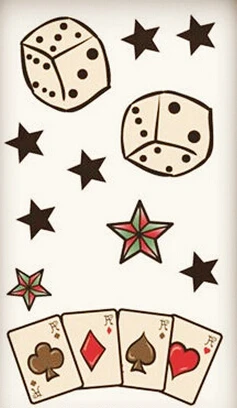 Tato Temporer Bintang | 1 pcs lucu dadu poker tato temporer tatuagem stiker tato Tato Temporer Bintang | 1 pcs lucu dadu poker tato temporer tatuagem stiker tato