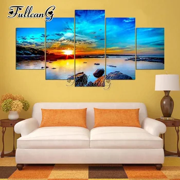

FULLCANG diy diamond painting "natural sunset scenery" full drill 5pcs cross stitch mosaic 3d embroidery multi-picture G1274