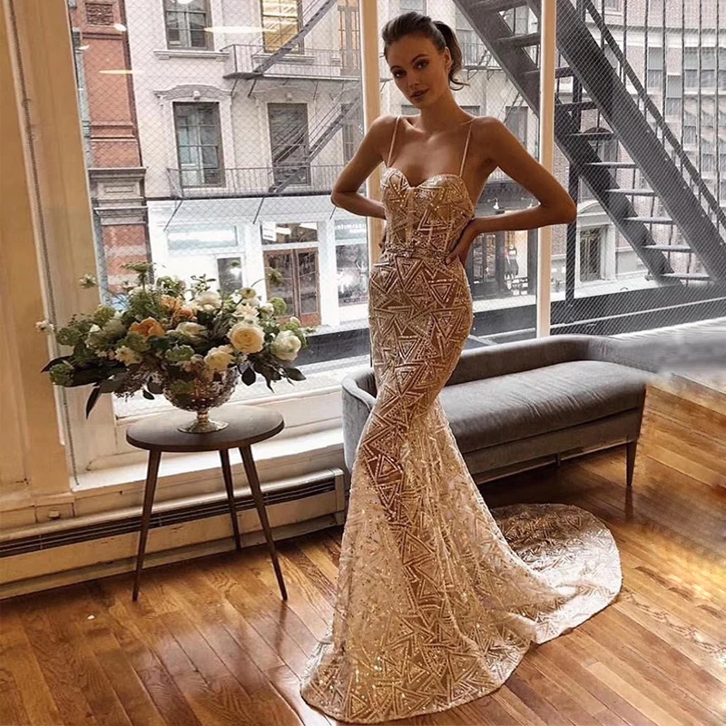 

Elegant White Geometric Sequin Mermaid Celebrity Cocktail Party Dress Women Spaghetti Streap Backless Summer Dress Maxi Vestidos