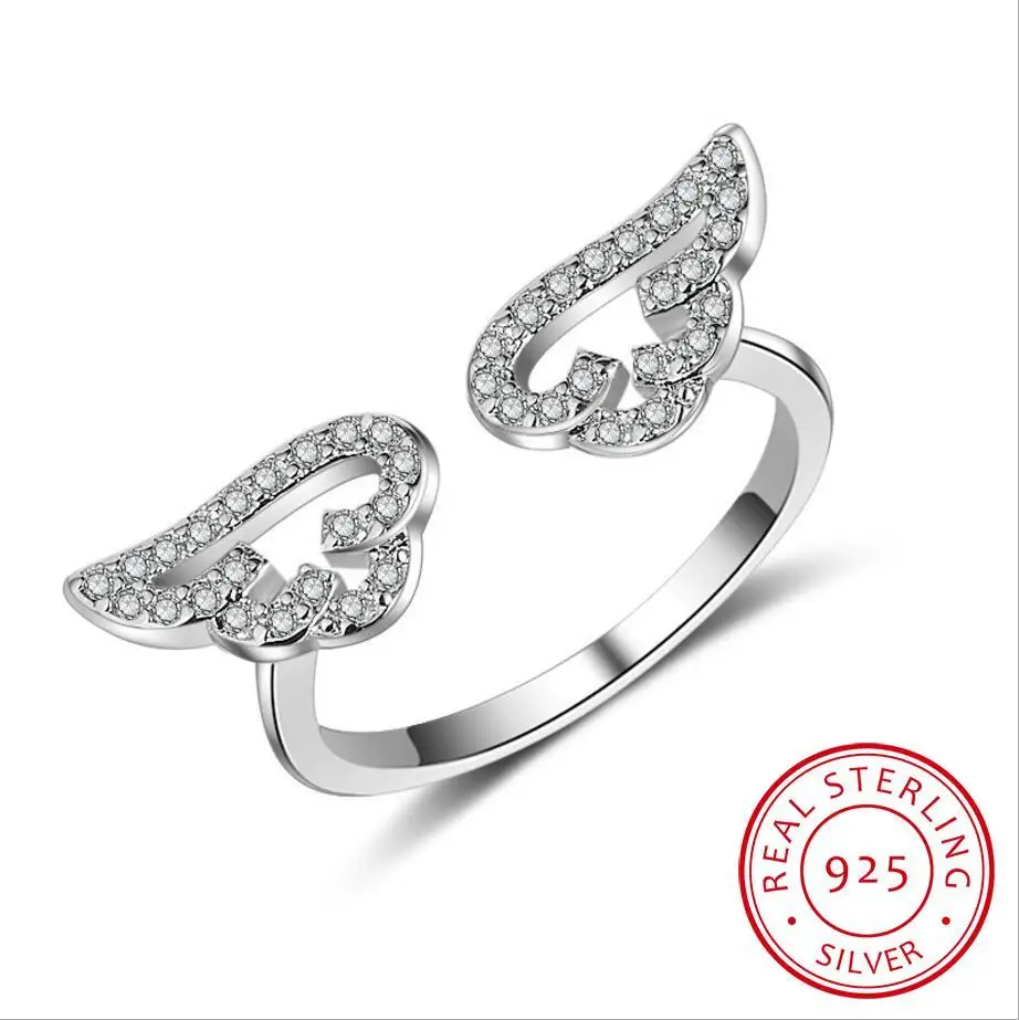 Silver Ring Wedding Rings Silver Rings Lovers Angel Wings Ring 925 Sterling Silver Aaaaa Zirconia Engagement Wedding Band Rings Women Party Jewelry Gift