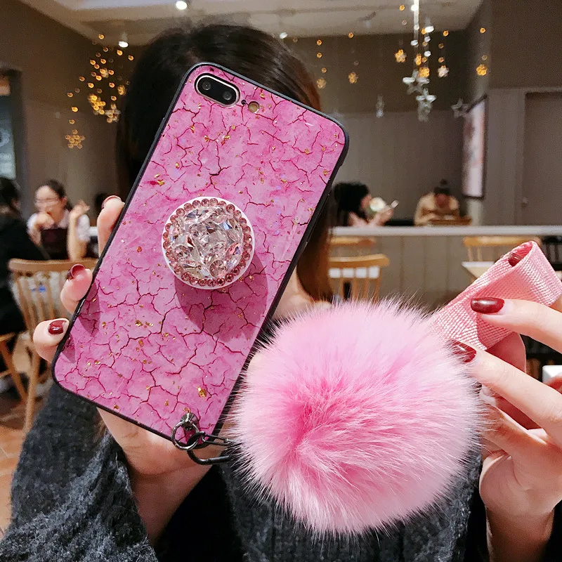

Cute Epoxy Gold foil Gem Green Purple phone case For iPhone X XS Max XR 6 6S 7 8 Plus with Ring Stand Holder Lanyard Soft Cover