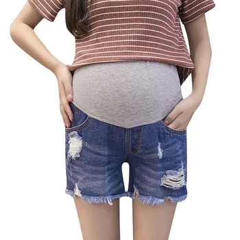 

Denim Maternity Shorts Summer Jeans Pants For Pregnant Women Gravidas Clothing Ripped Pregnancy Shorts Elastic Abdominal Jeans