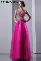 Вечерние Платья Vestidos Longos Para Formatura 2019 с крупным бисером ярко-розовый недорогое платье для выпускного вечера Длинные вечерние платья