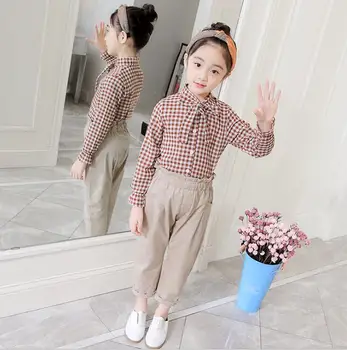 

2019 new wholesale girls plaid shirt bow fashion spring girls blouse 4-9t A945