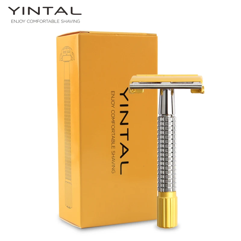 

Men Shaver Kit Safety Razor Double Edge Razors Copper Handle Sand Gold Process With Package Plating Process