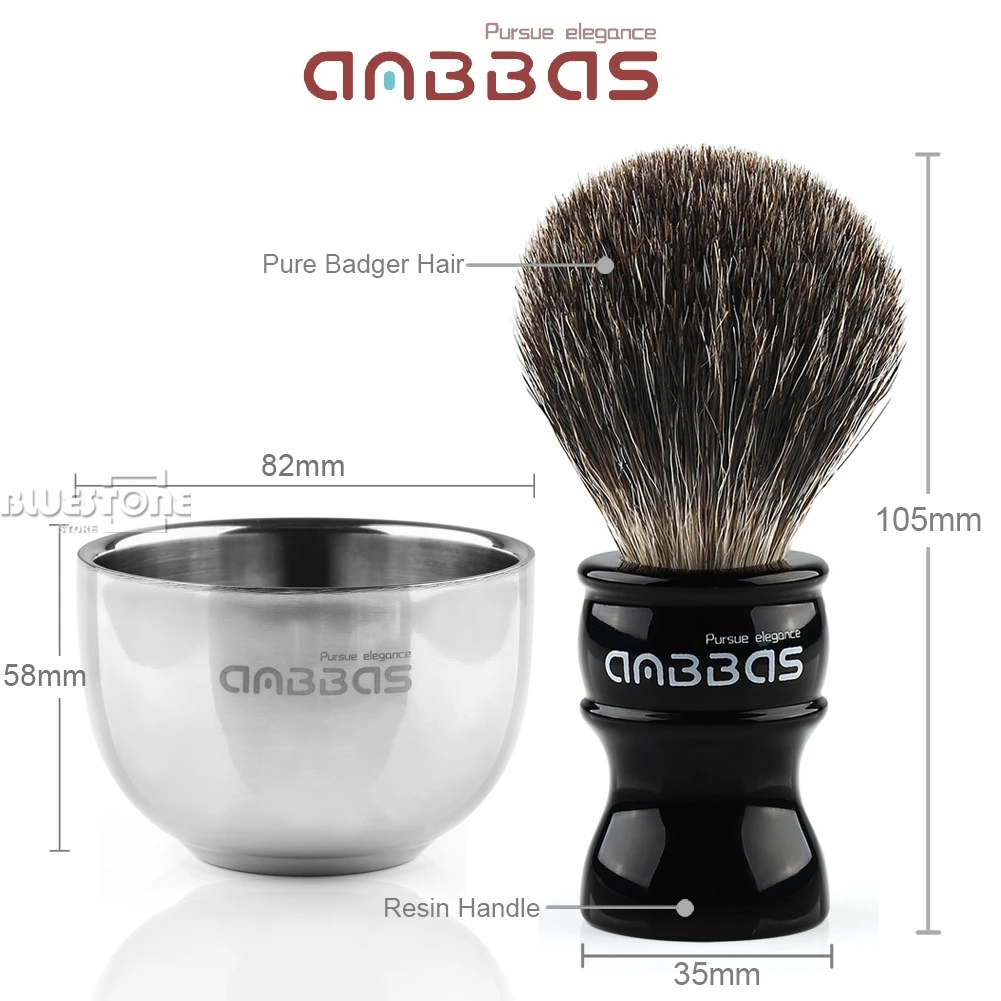 Cheap Anbbas Barber Shaving Brush Badger Hair,Black Acrylic Stand, Bowl Set