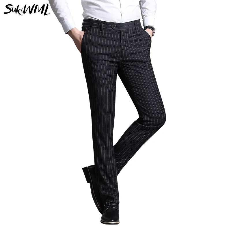 

SUKIWML Formal Wedding Men Suit Pants 2019 Business Strip Men Suits Pants Straight Dress Trousers Skinny Mens Formal Pants