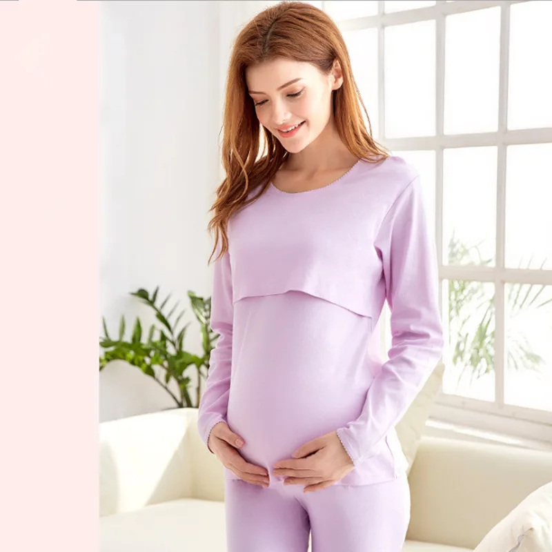 Из чистого хлопка для беременных и кормящих женщин пижамы длинные рукава Теплая одежда для кормящих мам беременных женщин Pijama lactancia