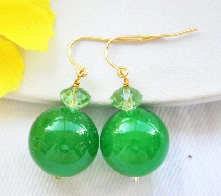 

free shipping 11789 green round jade faceted crystal dangle earring