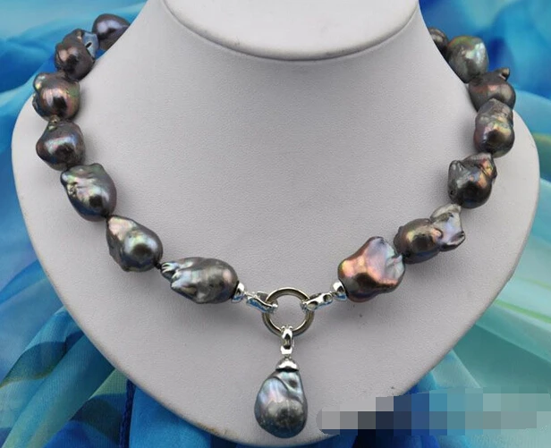 

0002029 Rare 25mm baroque black keshi reborn pearl necklace pendant