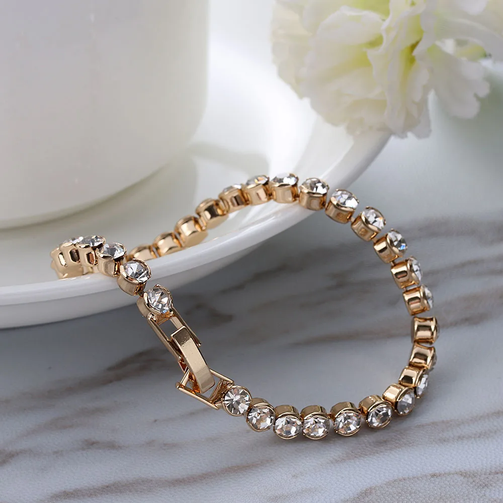 1 шт. классические женские блестящие золотые/Серебряные Браслеты Шарм Австрия Хрустальная запонка браслеты модная наручная цепочка Ювелирные изделия лучшие подарки для женщин