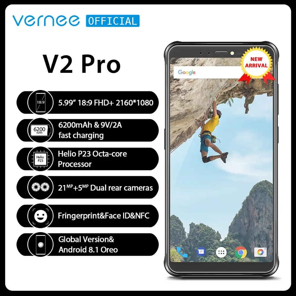 Vernee V2 Pro глобальной сети IP68 Водонепроницаемый прочный смартфон 5 99 &quotFHD Full Экран 6