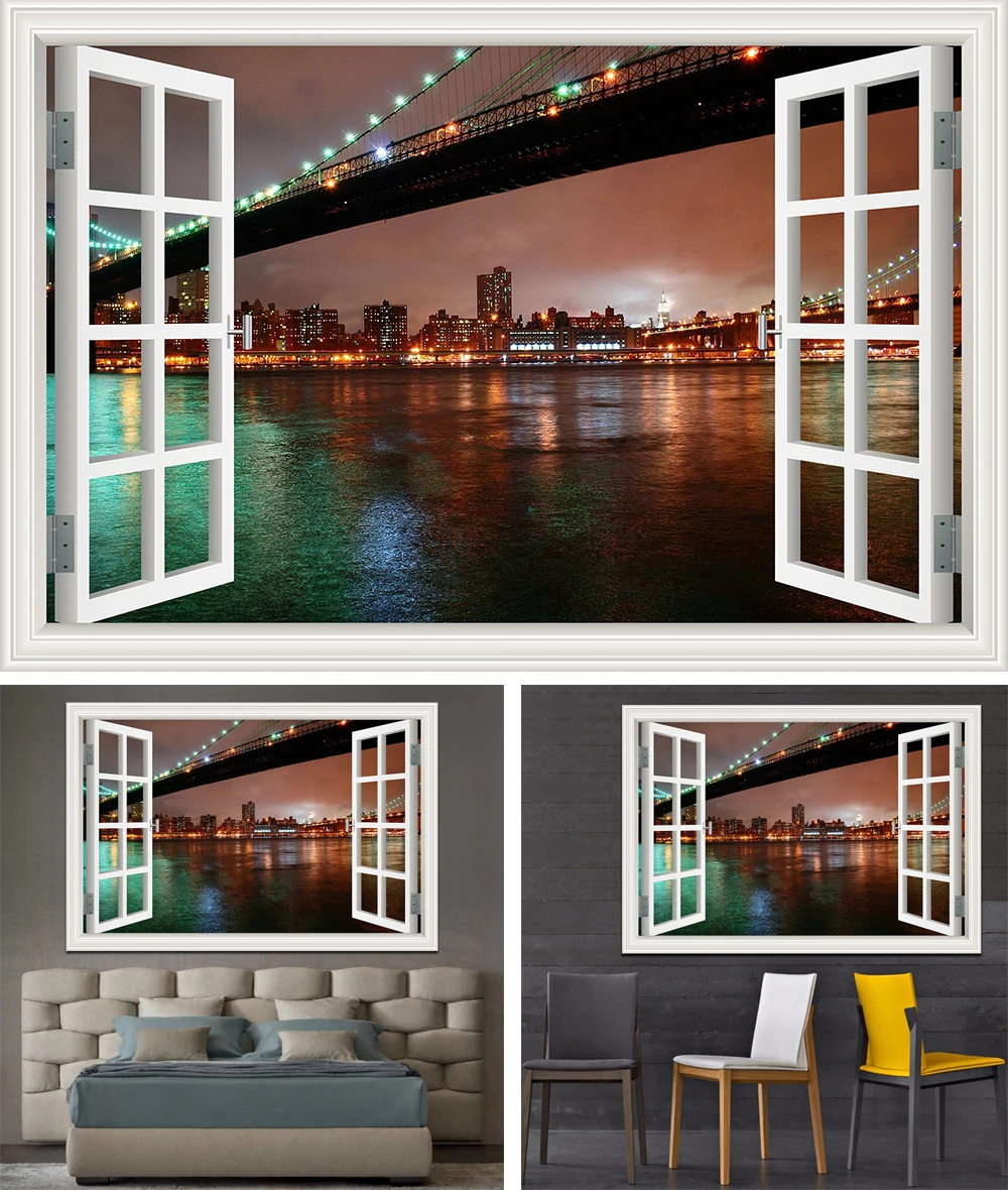 Нью-Йорк Бруклин 3D оконный вид стикер на стену съемные ночные настенные художественные обои кухня детская комната настенные картины и принты