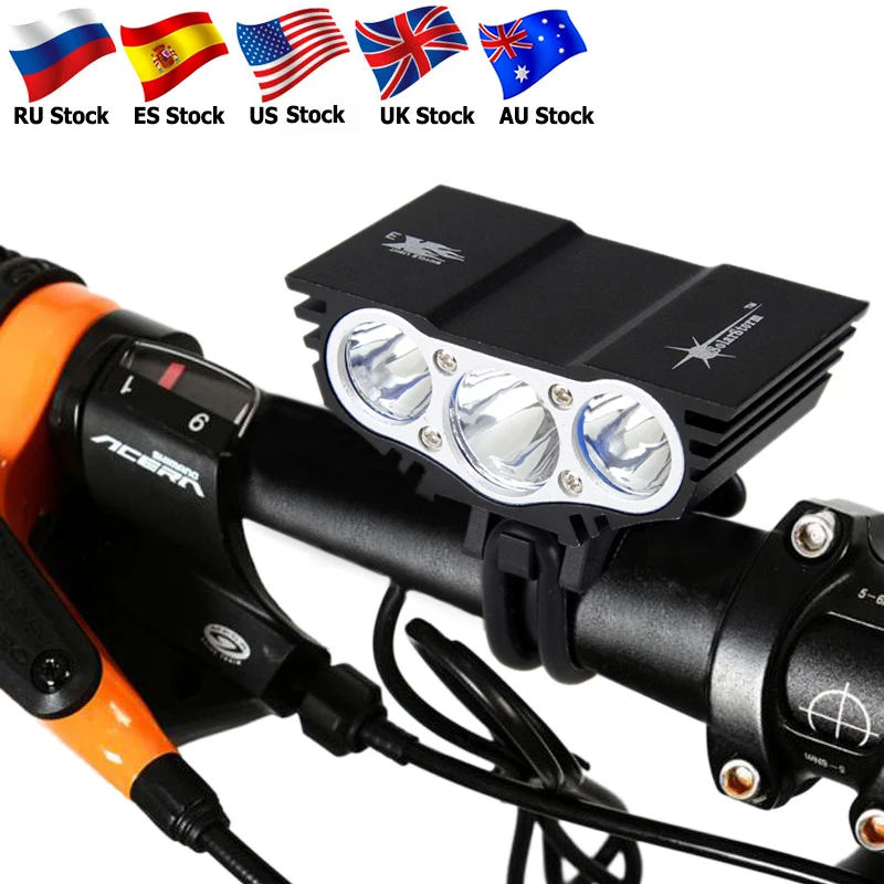 للماء الدراجة ضوء 3xT6 LED الجبهة إضاءة أمامية للدراجة 4 طرق السلامة ليلة الدراجات مصباح + بطارية قابلة للشحن حزمة + شاحن