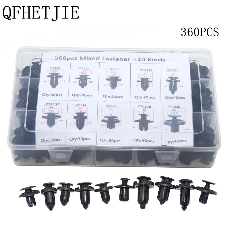 

QFHETJIE Universal 360Pcs Mixed Auto Fastener Car Bumper Clips Retainer Rivet Door Panel Fender Liner For Honda Toyota