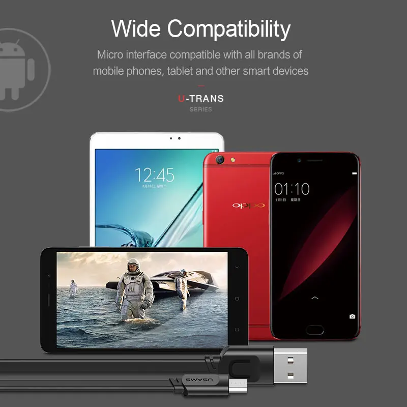 USAMS Micro USB кабель 1 м 0 25 зарядный для мобильного телефона Samsung Xiaomi HTC LG зарядки