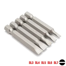 5 или 10 шт. 1/4 дюймов 6,35 мм шестигранный хвостовик шлицевая отвертка бит 50 мм Длина хром-ванадиевая сталь плоские SL3 SL4 SL5 SL6 SL7 Набор бит