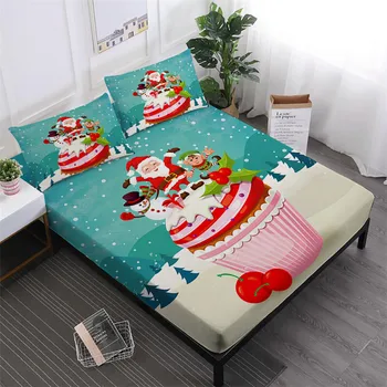 

Merry Christmas Sheets Set Cartoon Dessert Santa Claus Snowman Bed Sheet Twin Full King Queen Fitted Sheet Pillowcase Home Decor
