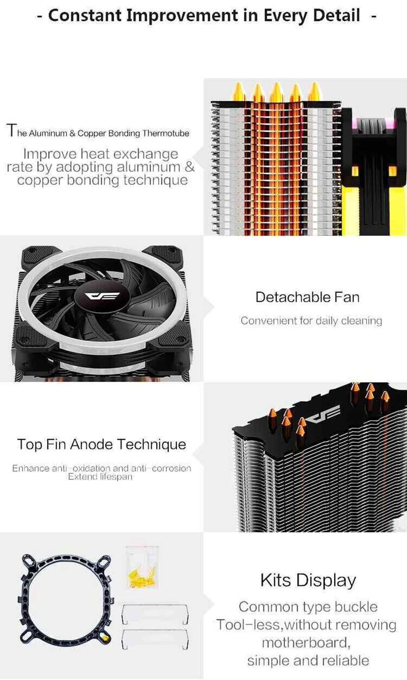 darkFlash Aigo 5 Heatpipes CPU cooler for AMD Intel 775 1150 1151 1155 1156 CPU radiator 120mm CPU fan PC quiet Computer Cooling