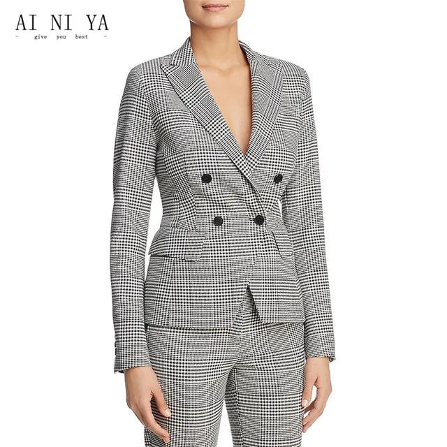Jacket+Pants Houndstooth Ladies Office Business Work Suits 2 Piece Set