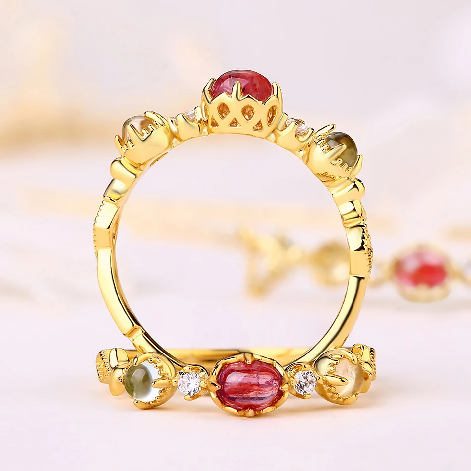ALLNOEL кольца из твердого 925 пробы серебра для женщин Натуральный топаз Красный турмалин лимонный кварц роскошное свадебное 14 К Золотое кольцо