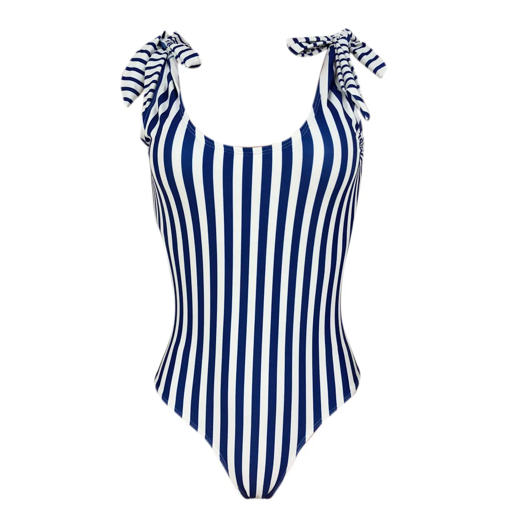New Slim Striped One Piece Bathing Suit Women Bow Tie Stripe Swimsuit ...