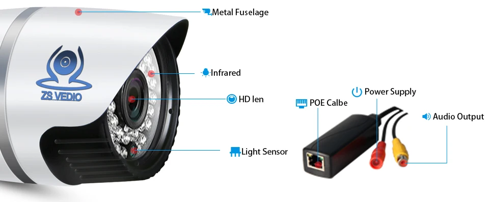 ZSVEDIO Surveillance Cameras IP Camera Onvif 1080 POE Outside Wire 2.0MP Full HD Alarm IR Night Vision Camera CCTV (16)