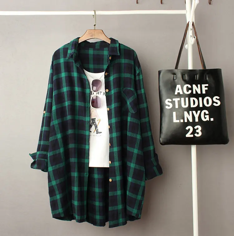 

new Spring Womens shirts Tops Casual Blouse Shirt Long Sleeve flannel plaid shirt women Cotton Shirt blusas mujer de moda 2019